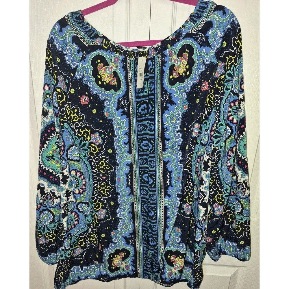 Lane Bryant Blue Floral Paisley Tunic Blouse Top Plus Size 22/24 NWT
